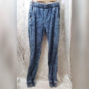 Acid Wash Elastic Waist and Cuff Parachute Jeans